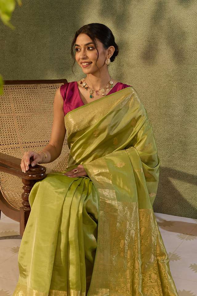 Green Silk Viscose Kadwa Banaras Inspired Design Saree image number
