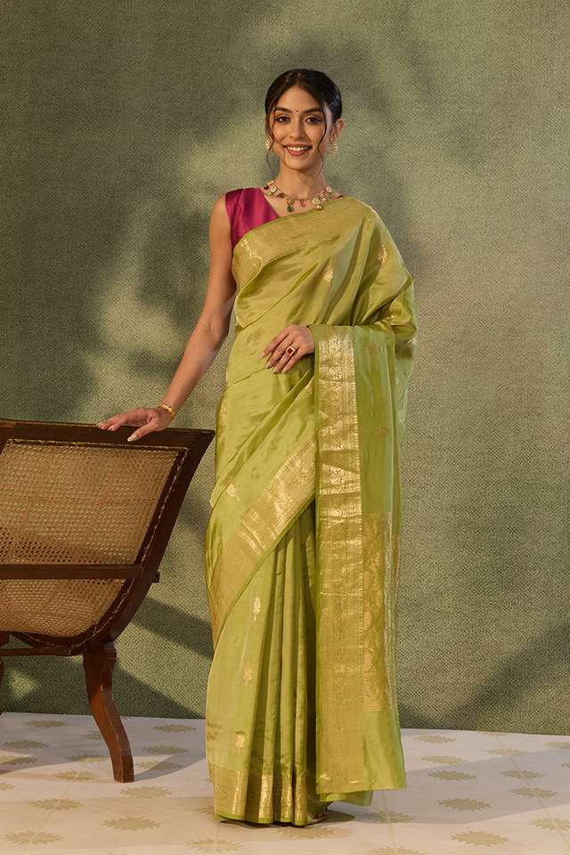 Green Silk Viscose Kadwa Banaras Inspired Design Saree thumbnail image number null