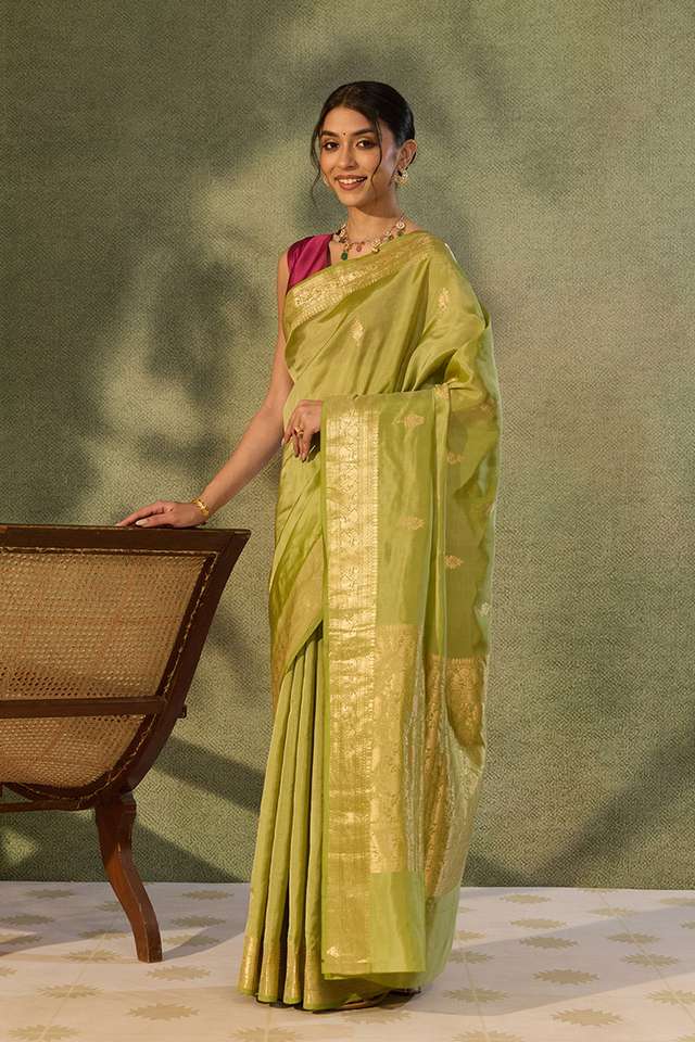 Green Silk Viscose Kadwa Banaras Inspired Design Saree thumbnail image number null