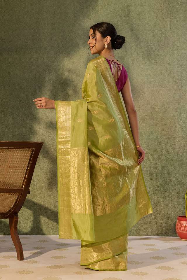Green Silk Viscose Kadwa Banaras Inspired Design Saree thumbnail image number null