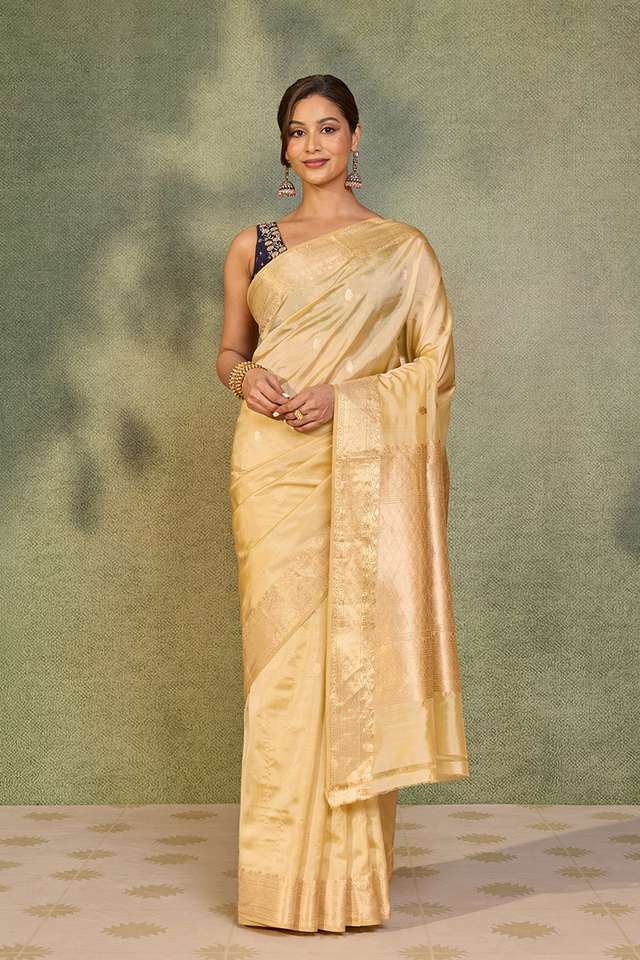 Beige Silk Viscose Kadwa Banarasi Saree thumbnail image number null