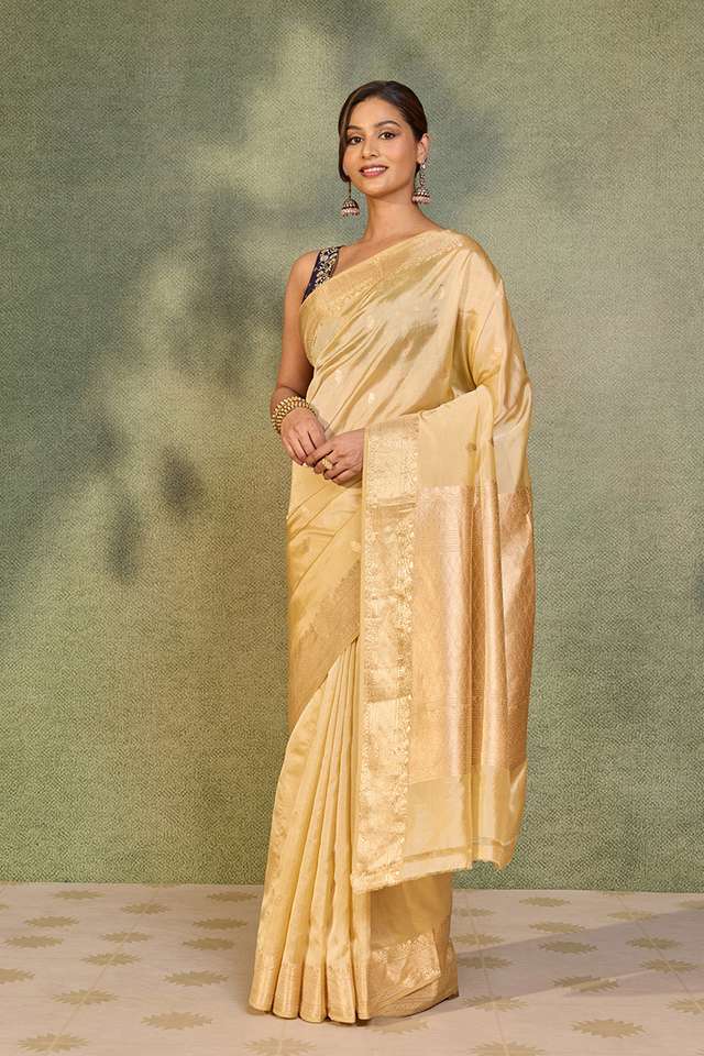 Beige Silk Viscose Kadwa Banarasi Saree thumbnail image number null
