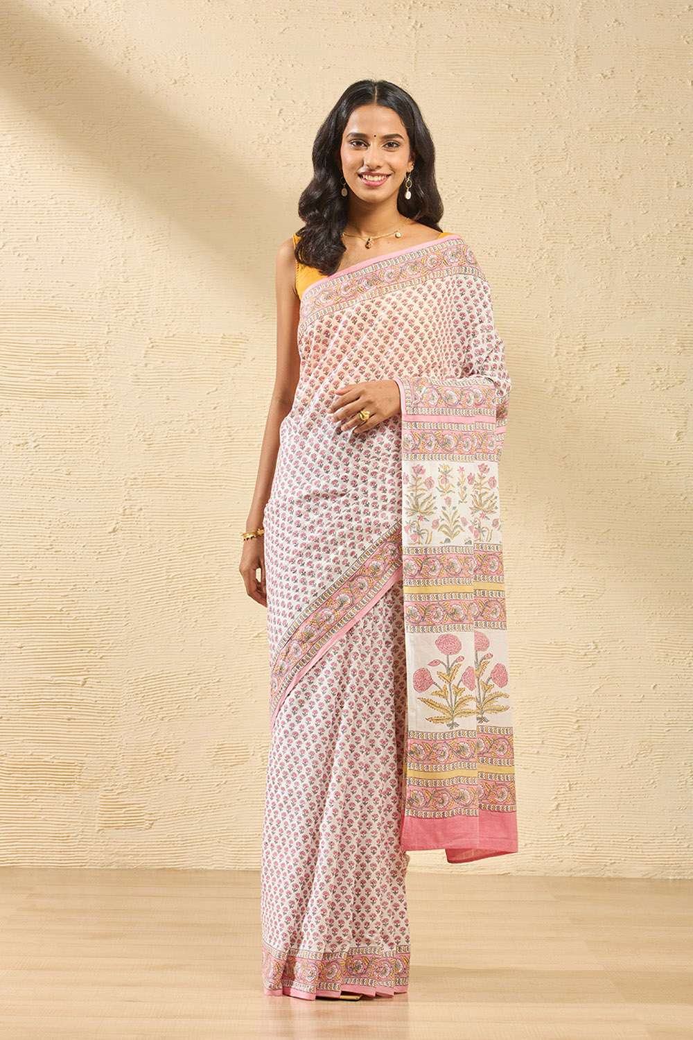 Light Pink Rajasthan Pure Cotton Printed Sanganeri Saree image number null