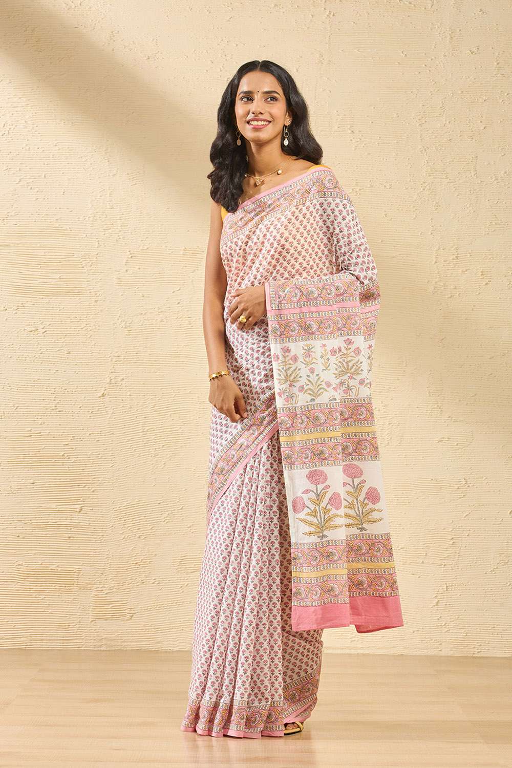 Light Pink Rajasthan Pure Cotton Printed Sanganeri Saree image number null