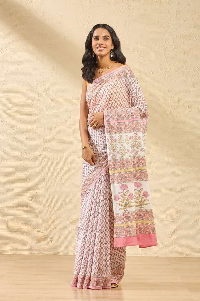 Light Pink Rajasthan Pure Cotton Printed Sanganeri Saree thumbnail image number null