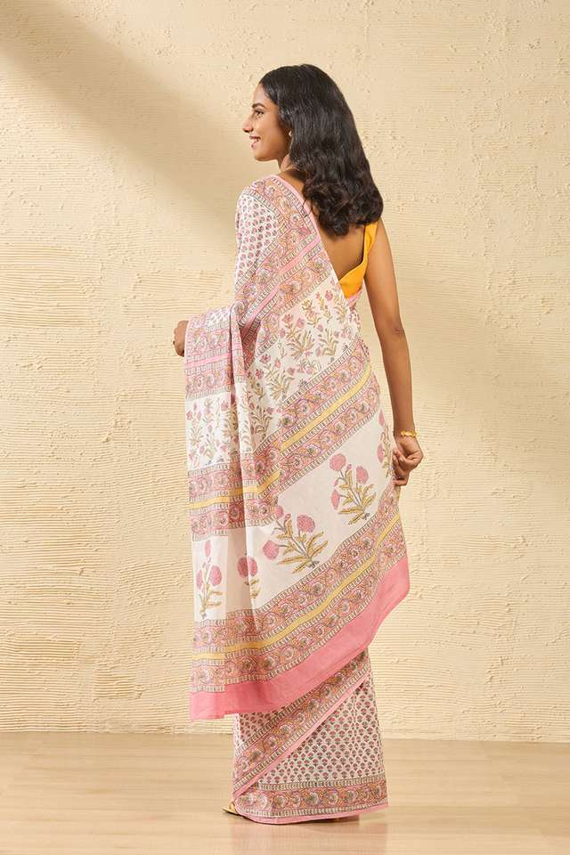 Light Pink Rajasthan Pure Cotton Printed Sanganeri Saree thumbnail image number null