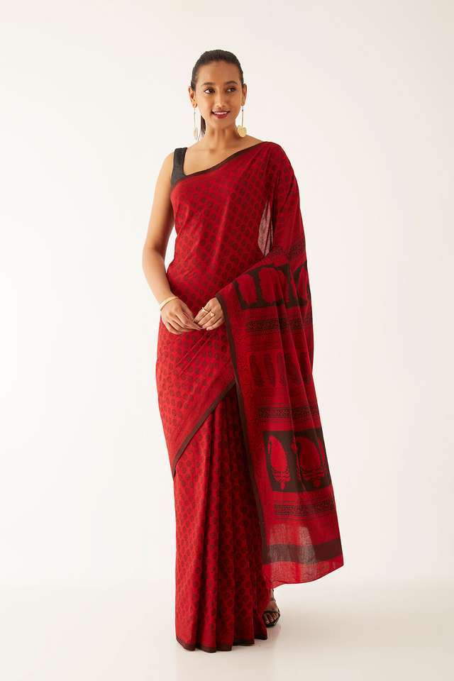 Red Pure Cotton Bagh Printed Saree thumbnail image number null
