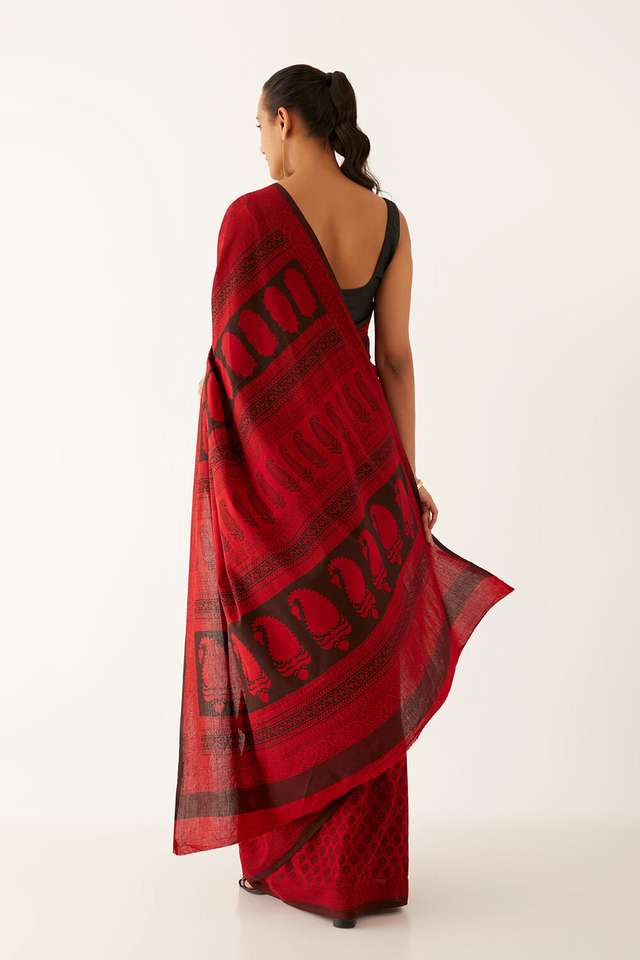 Red Pure Cotton Bagh Printed Saree thumbnail image number null