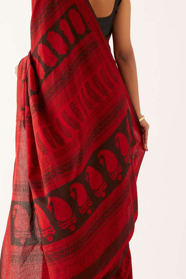 Red Pure Cotton Bagh Printed Saree thumbnail image number null