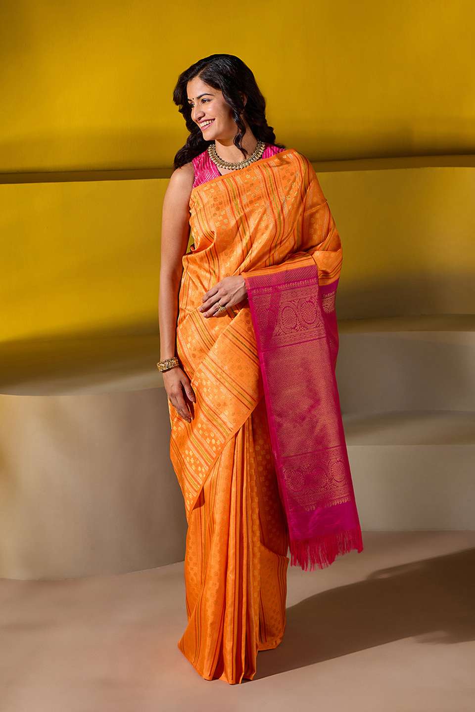 Orange Woven Pure Silk Kanjivaram Saree