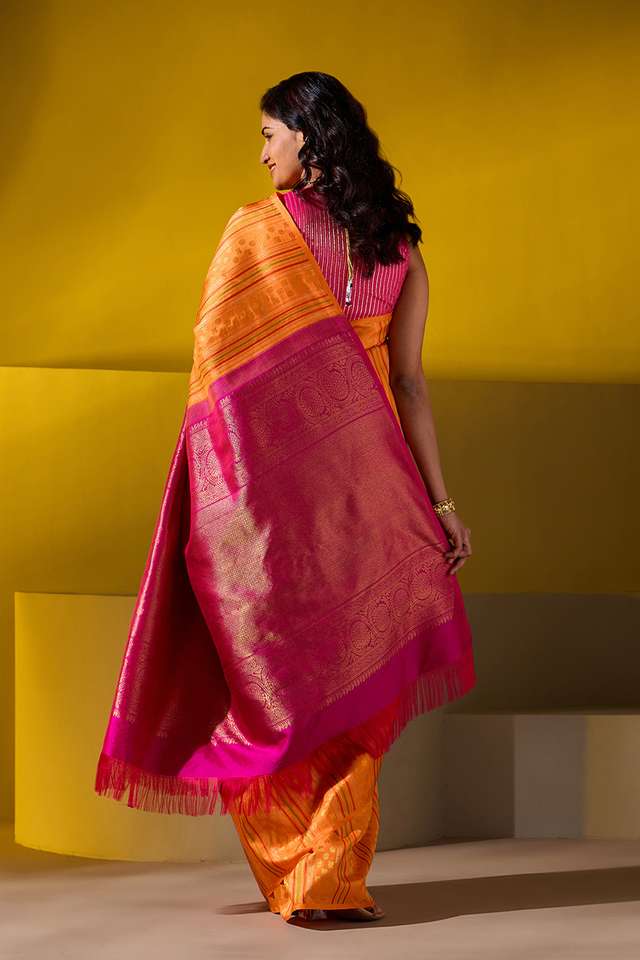 Orange Woven Pure Silk Kanjivaram Saree thumbnail image number null