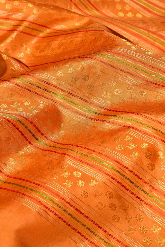 Orange Woven Pure Silk Kanjivaram Saree thumbnail image number null