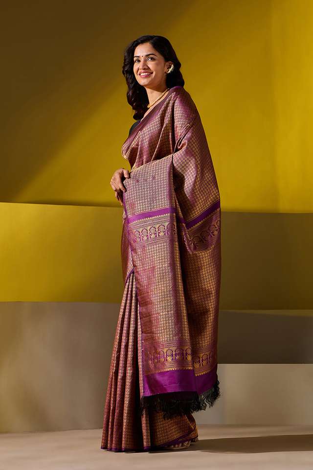 Purple Woven Pure Silk Kanjivaram Saree image number