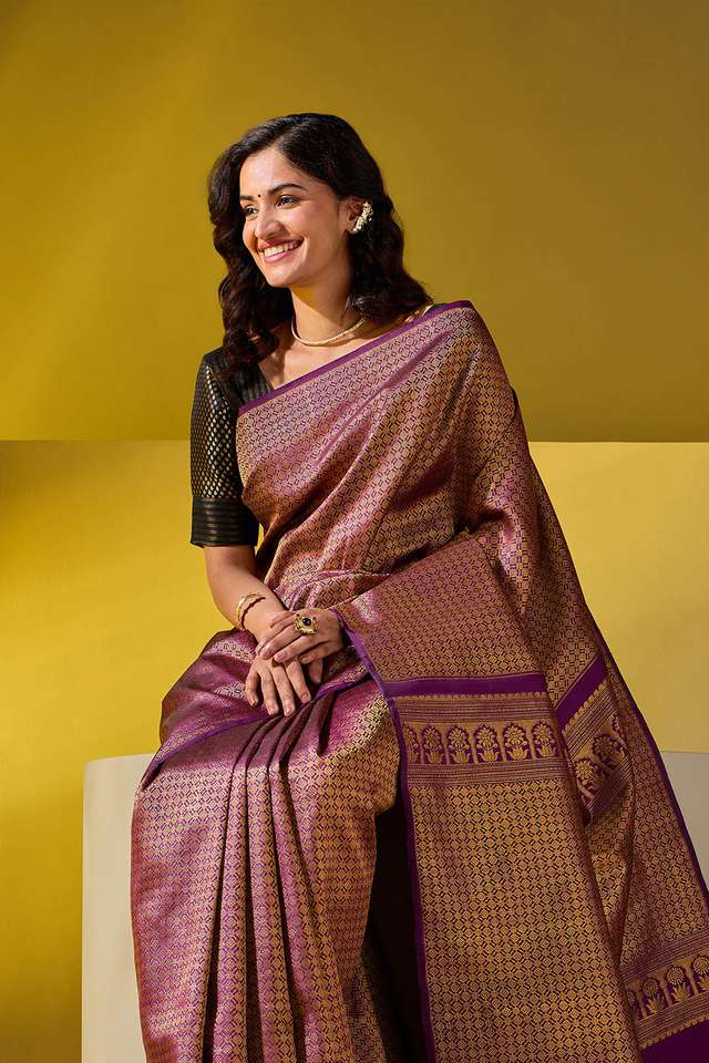 Purple Woven Pure Silk Kanjivaram Saree thumbnail image number null