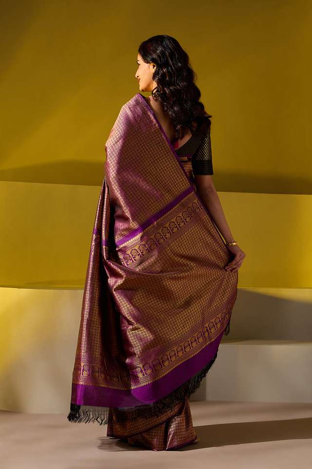 Purple Woven Pure Silk Kanjivaram Saree thumbnail image number null