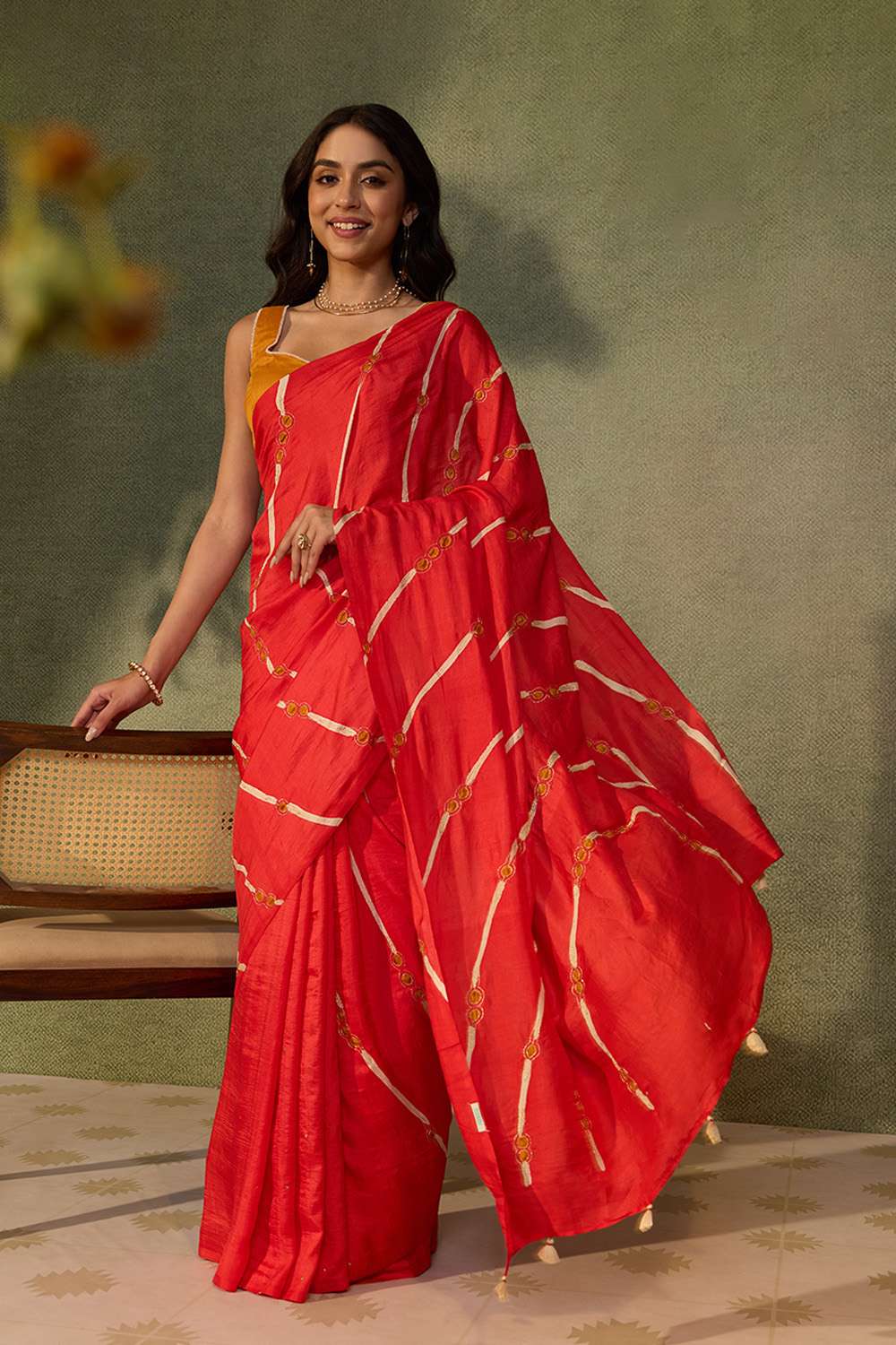 Red Pure Silk Aari Embroidery Saree image number null