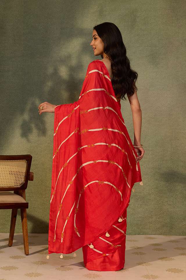 Red Pure Silk Aari Embroidery Saree thumbnail image number null