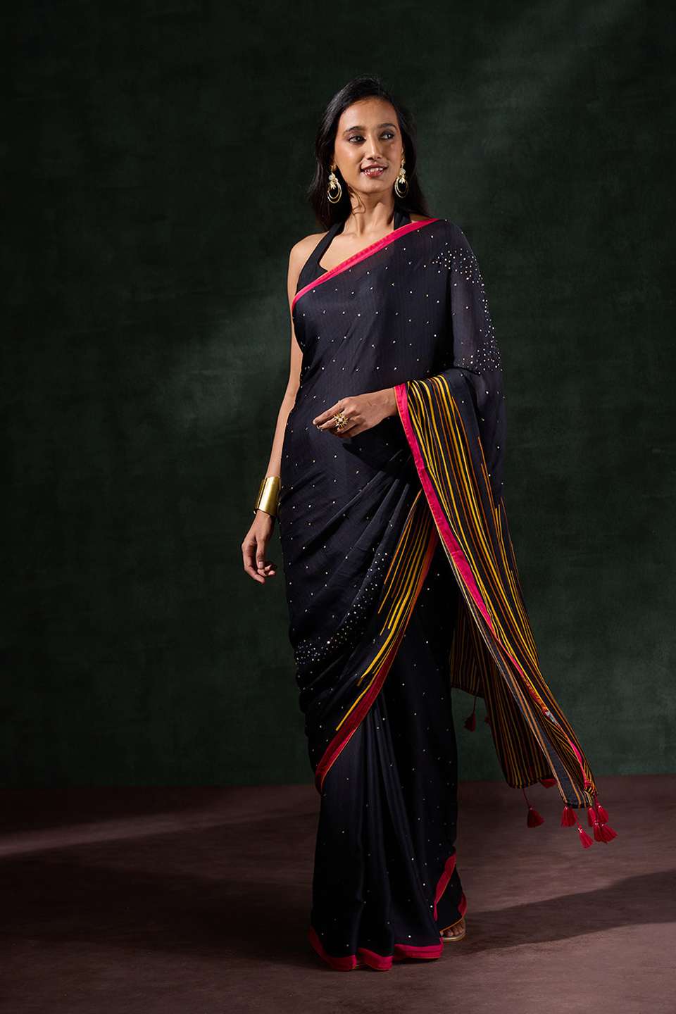 Black Printed Viscose Georgette Saree