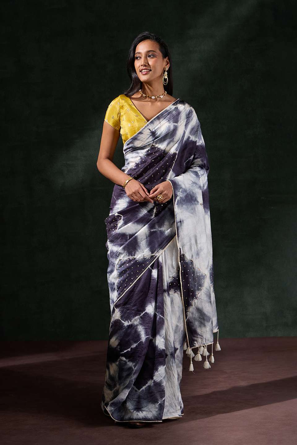Grey Murshidabad Silk Tie and Dye Shibori Saree