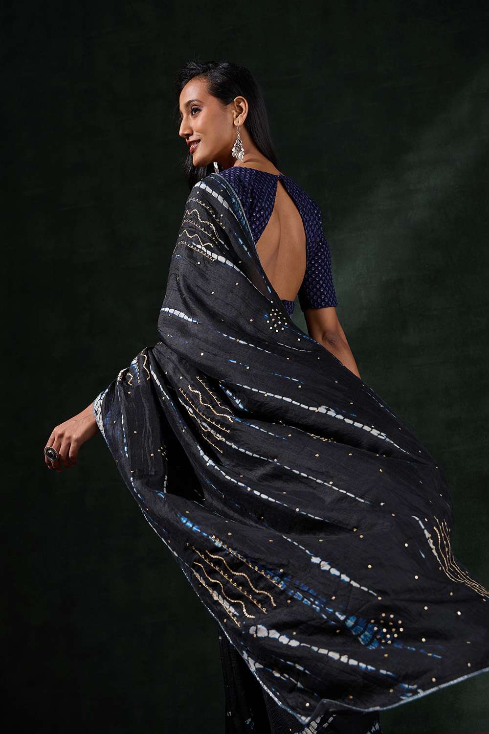 Black Murshidabad Silk Tie and Dye Shibori Saree image number null