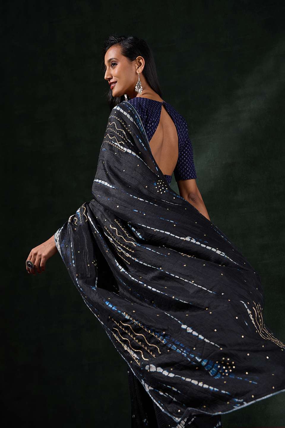 Black Murshidabad Silk Tie and Dye Shibori Saree
