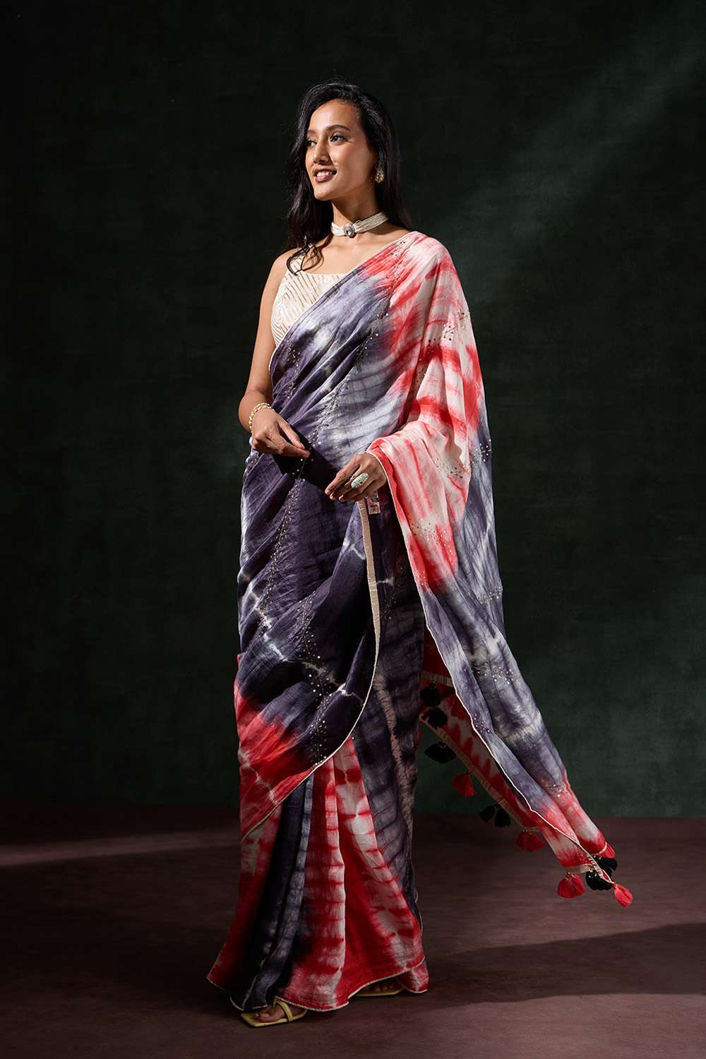 Multicolored Murshidabad Silk Tie and Dye Shibori Saree image number null