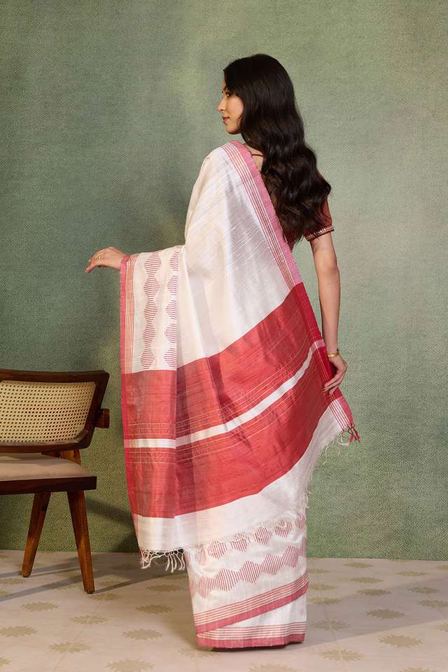 Off White Woven Pure Tussar Silk Bhagalpur Saree thumbnail image number null