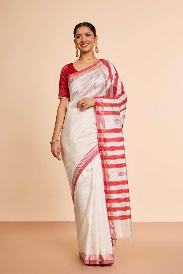 Off White Bhagalpur Woven Pure Tussar Silk Saree thumbnail image number null