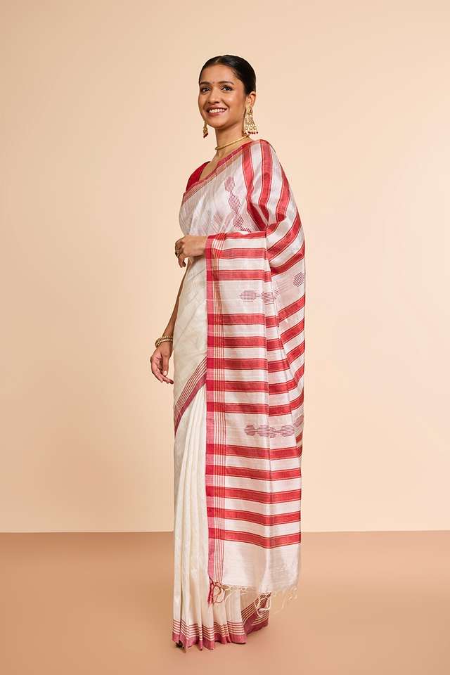 Off White Bhagalpur Woven Pure Tussar Silk Saree thumbnail image number null