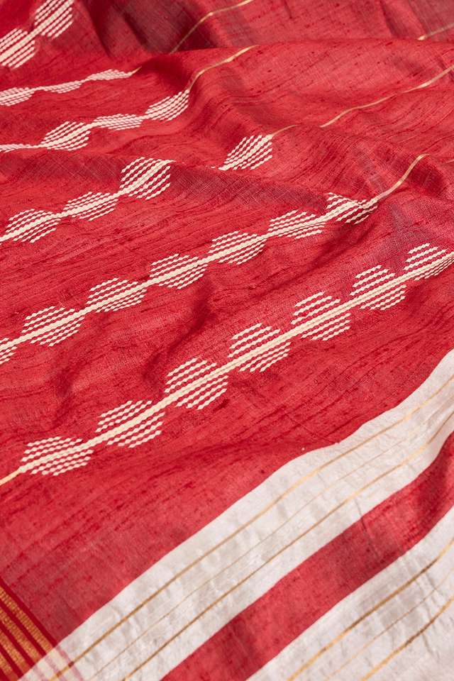 Red Bhagalpur Woven Pure Tussar Silk Saree thumbnail image number null