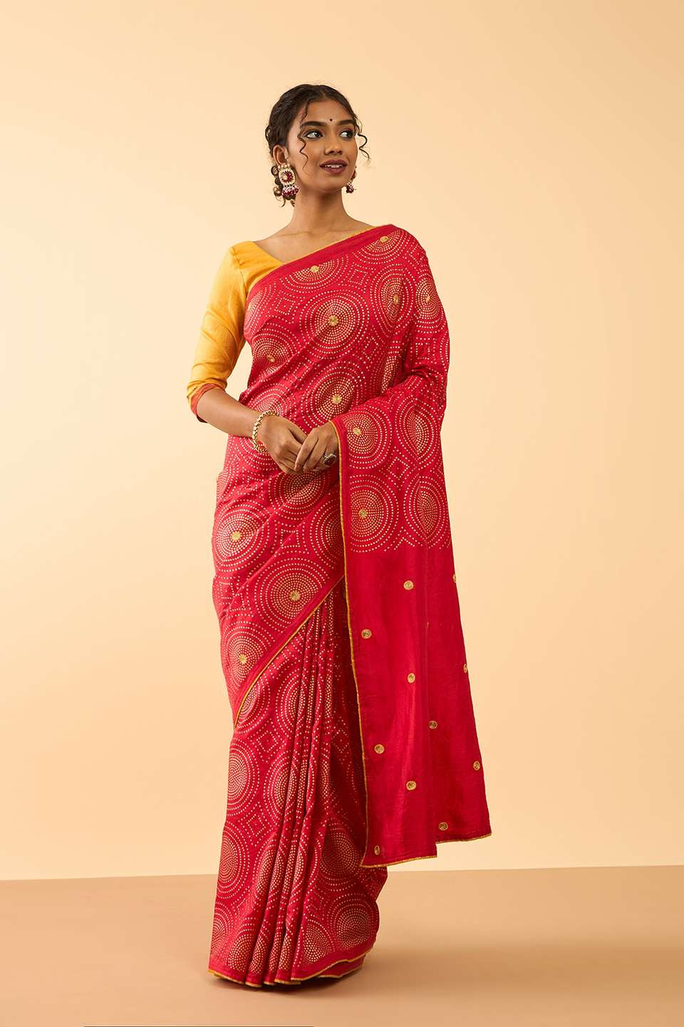 Red Murshidabad Block Printed Pure Silk Saree