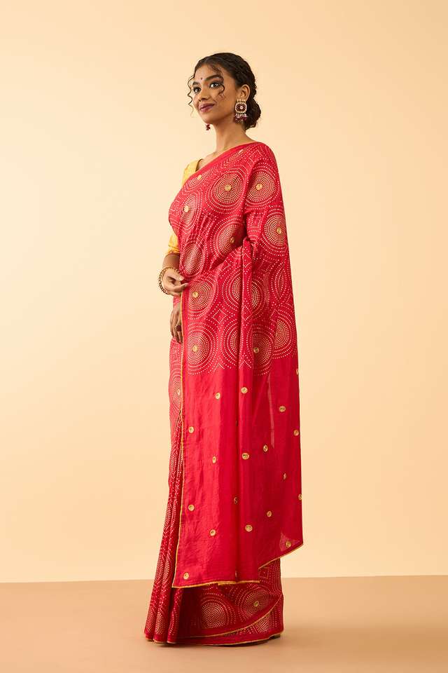 Red Murshidabad Block Printed Pure Silk Saree thumbnail image number null