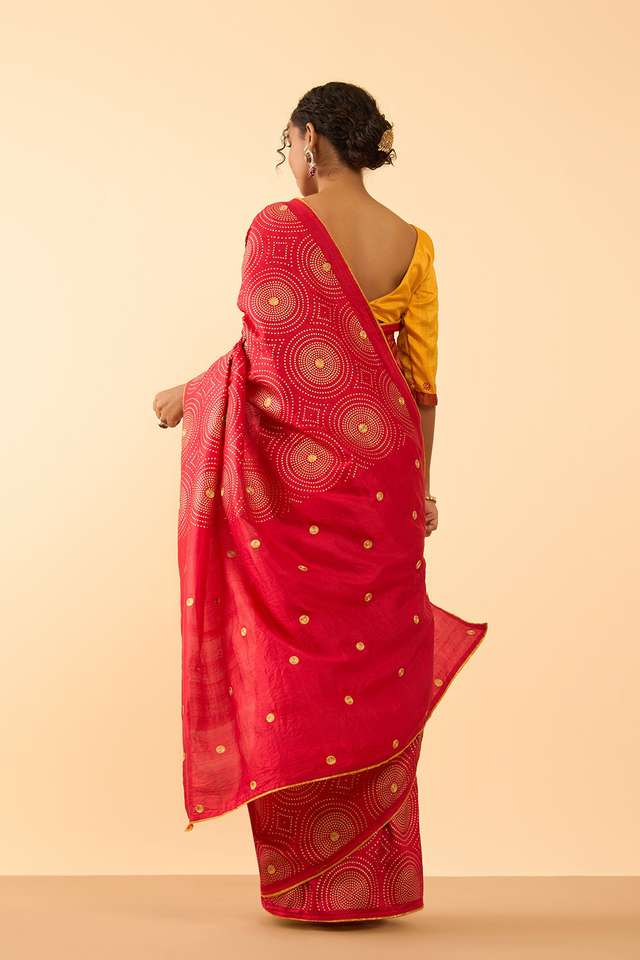 Red Murshidabad Block Printed Pure Silk Saree thumbnail image number null