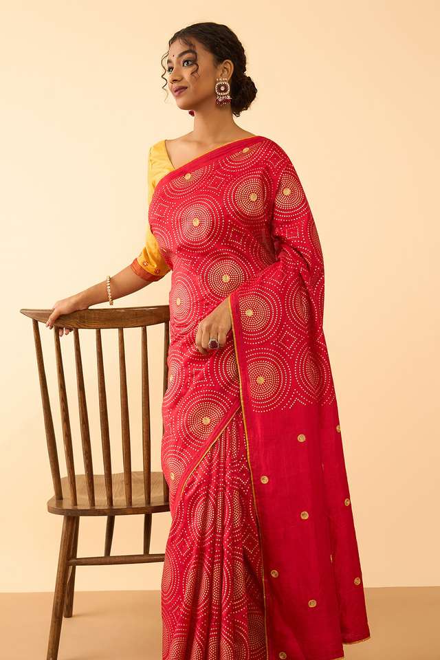 Red Murshidabad Block Printed Pure Silk Saree thumbnail image number null