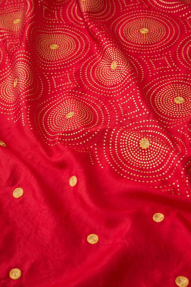 Red Murshidabad Block Printed Pure Silk Saree thumbnail image number null
