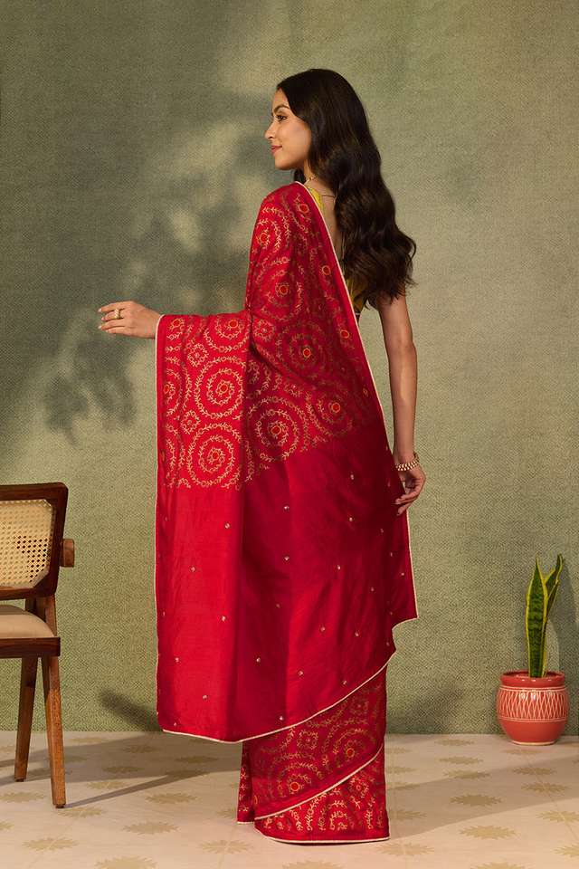 Red Murshidabad Block Printed Pure Silk Saree thumbnail image number null