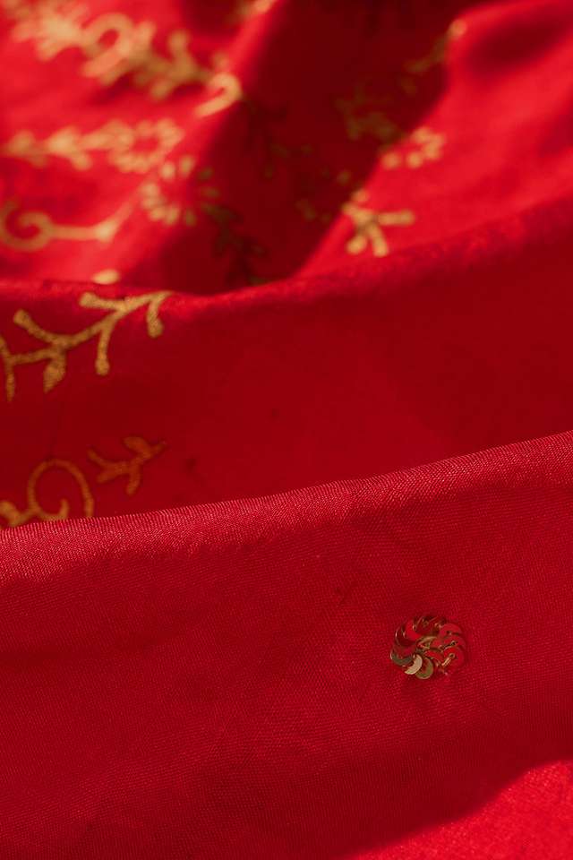 Red Murshidabad Block Printed Pure Silk Saree thumbnail image number null