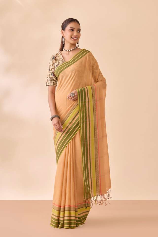 Light Orange Bengal Pure Cotton Jamdani Saree thumbnail image number null