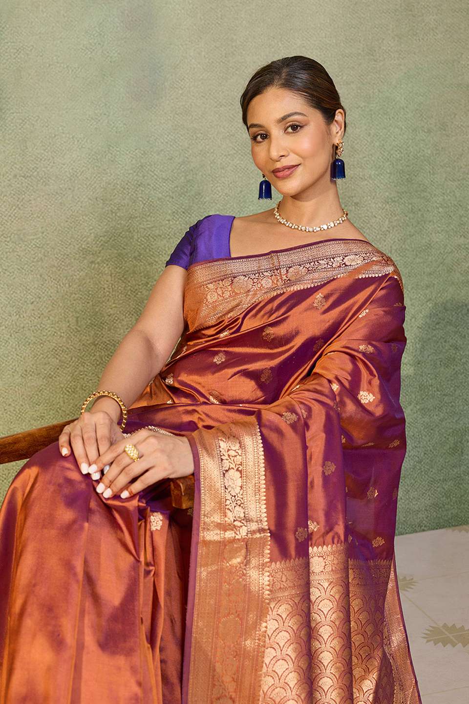 Dark Orange Silk Viscose Kadwa Banarasi Saree