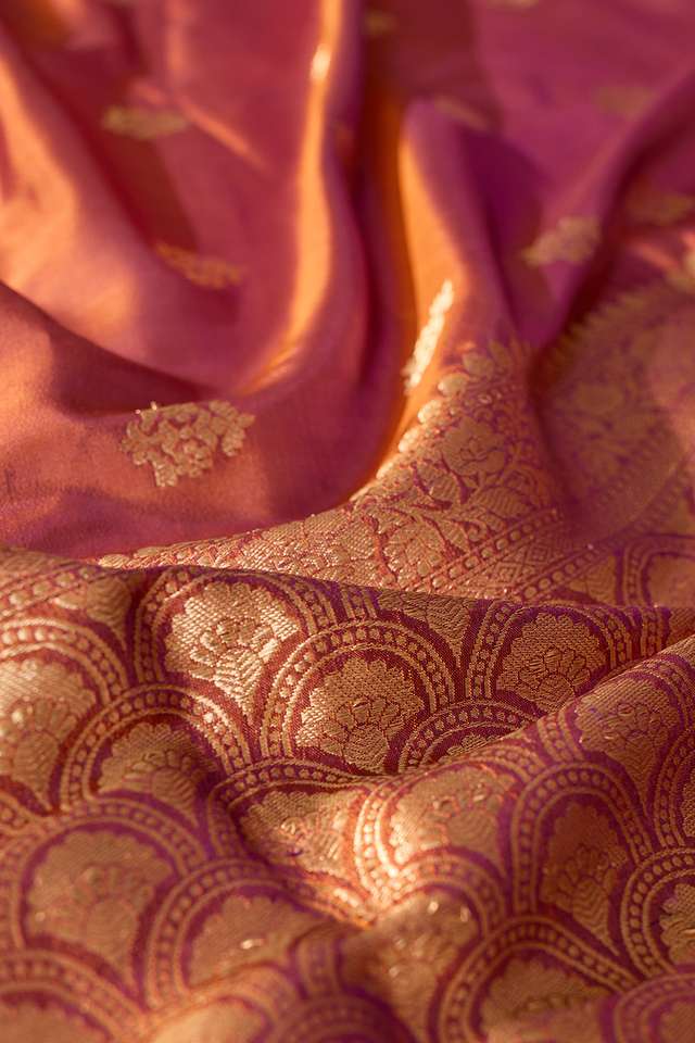 Dark Orange Silk Viscose Kadwa Banarasi Saree thumbnail image number null