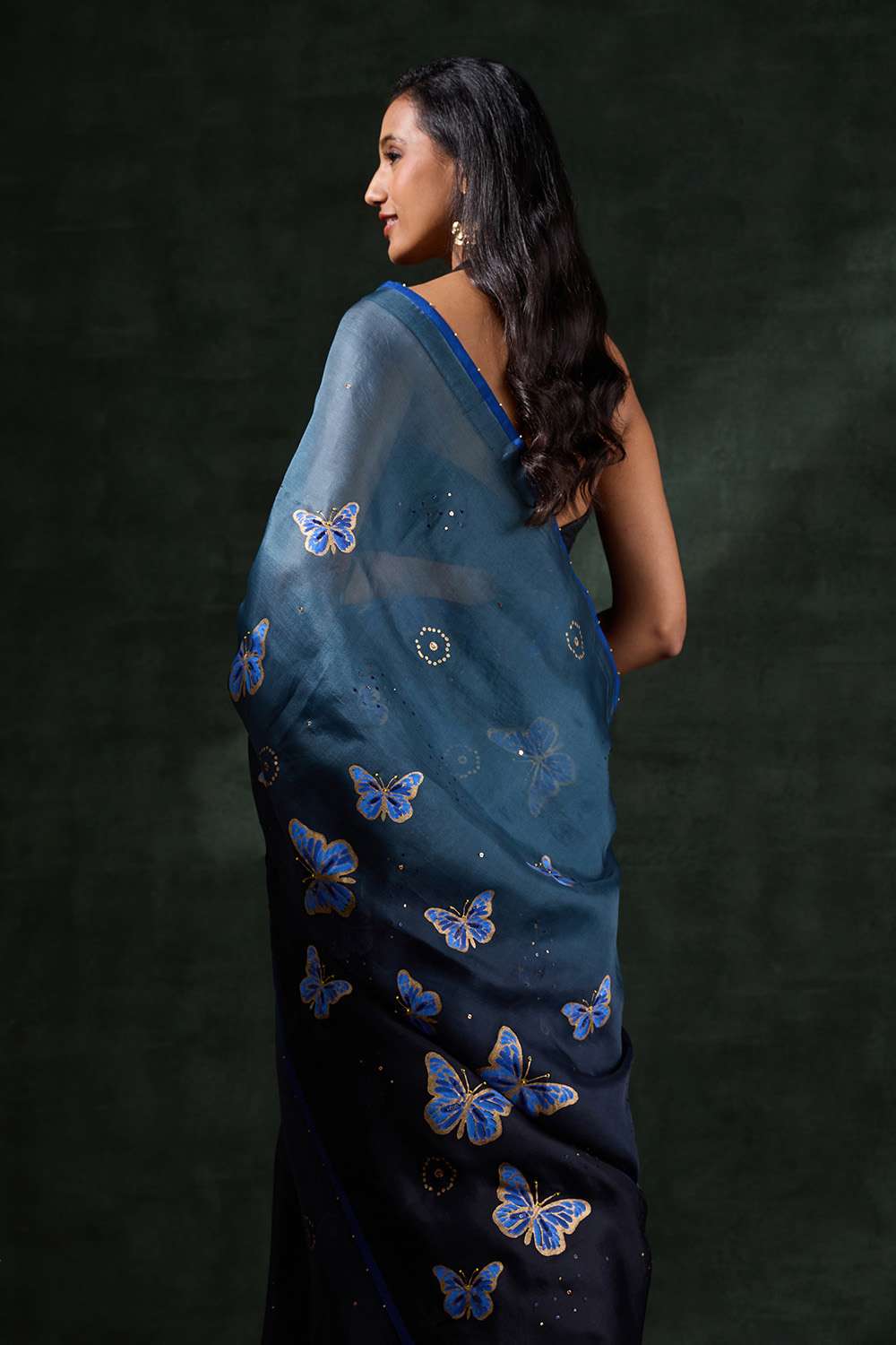 Blue Pure Silk Organza Printed Embroidered Saree image number null