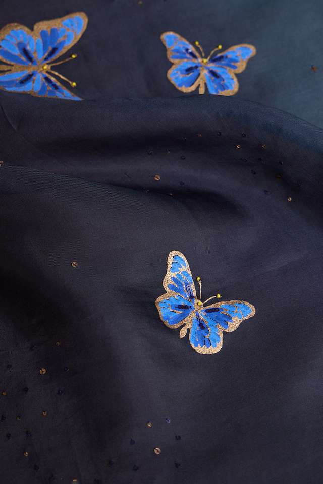 Blue Pure Silk Organza Printed Embroidered Saree thumbnail image number null