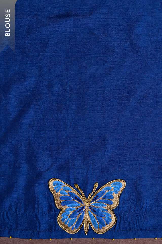 Blue Pure Silk Organza Printed Embroidered Saree thumbnail image number null