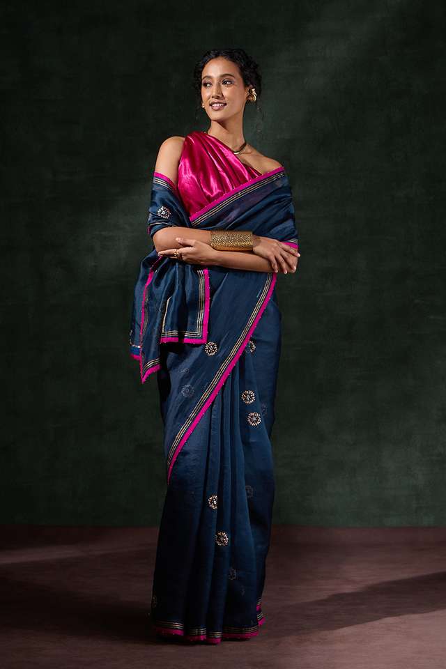 Blue Pure Organza Printed Embroidery Saree thumbnail image number null