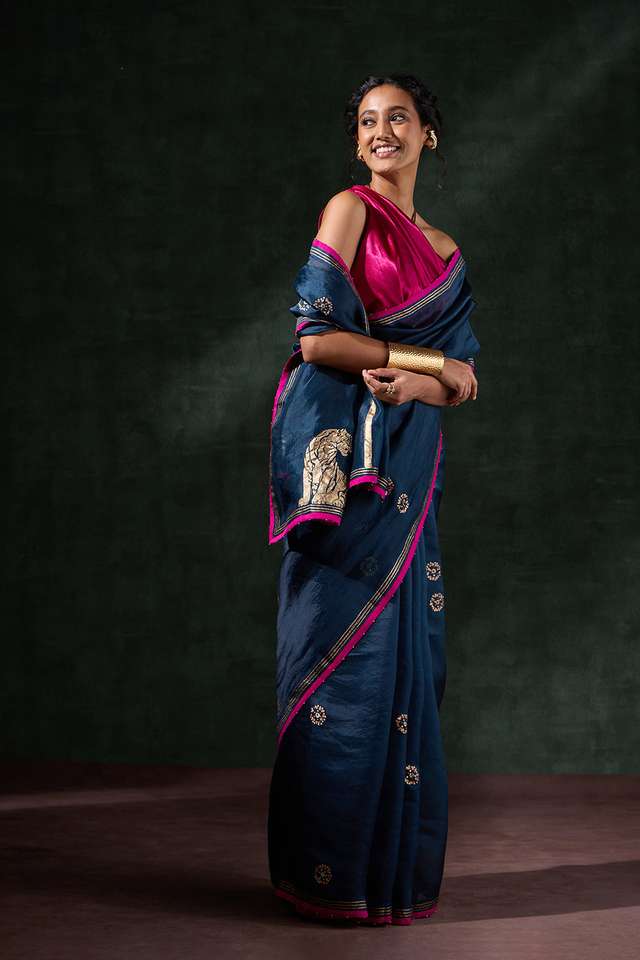 Blue Pure Organza Printed Embroidery Saree thumbnail image number null