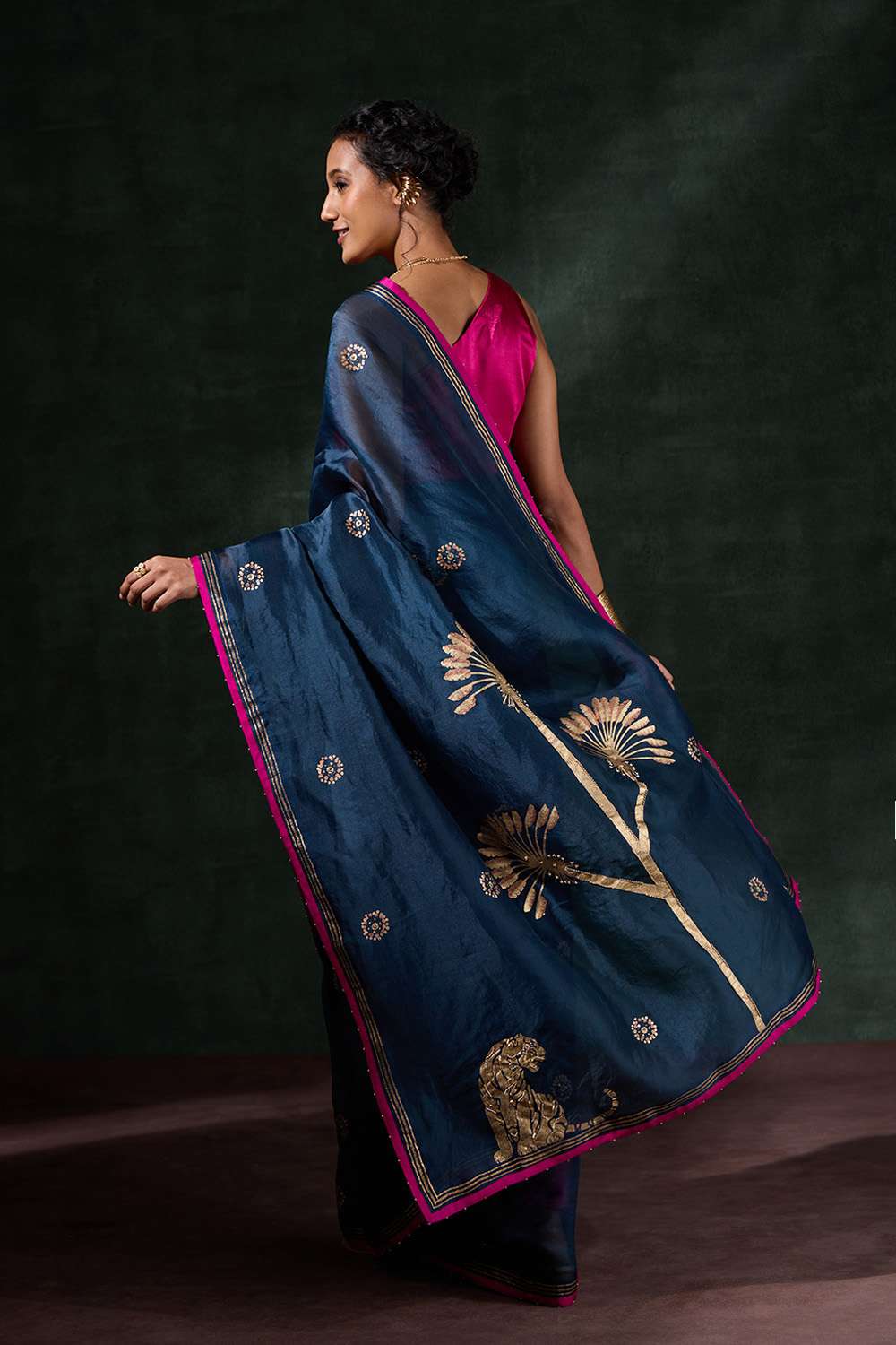 Blue Pure Organza Printed Embroidery Saree image number null
