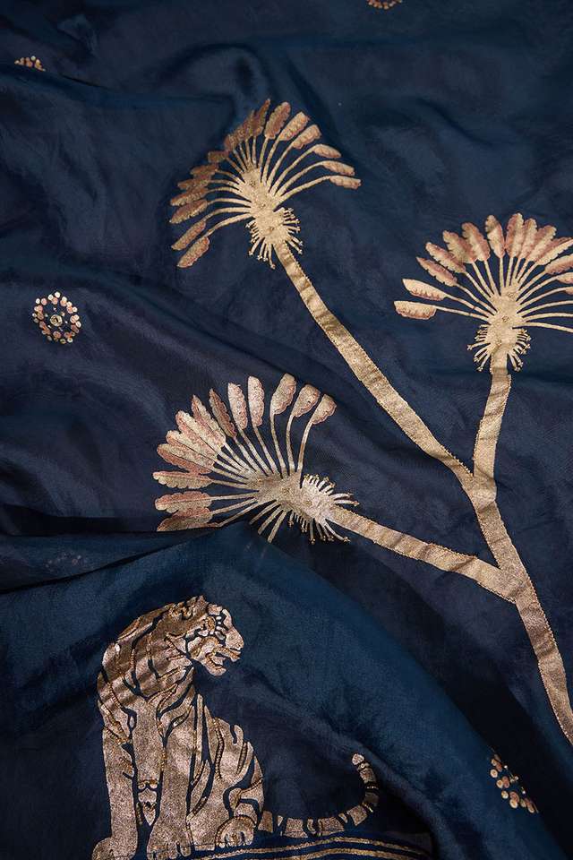 Blue Pure Organza Printed Embroidery Saree thumbnail image number null