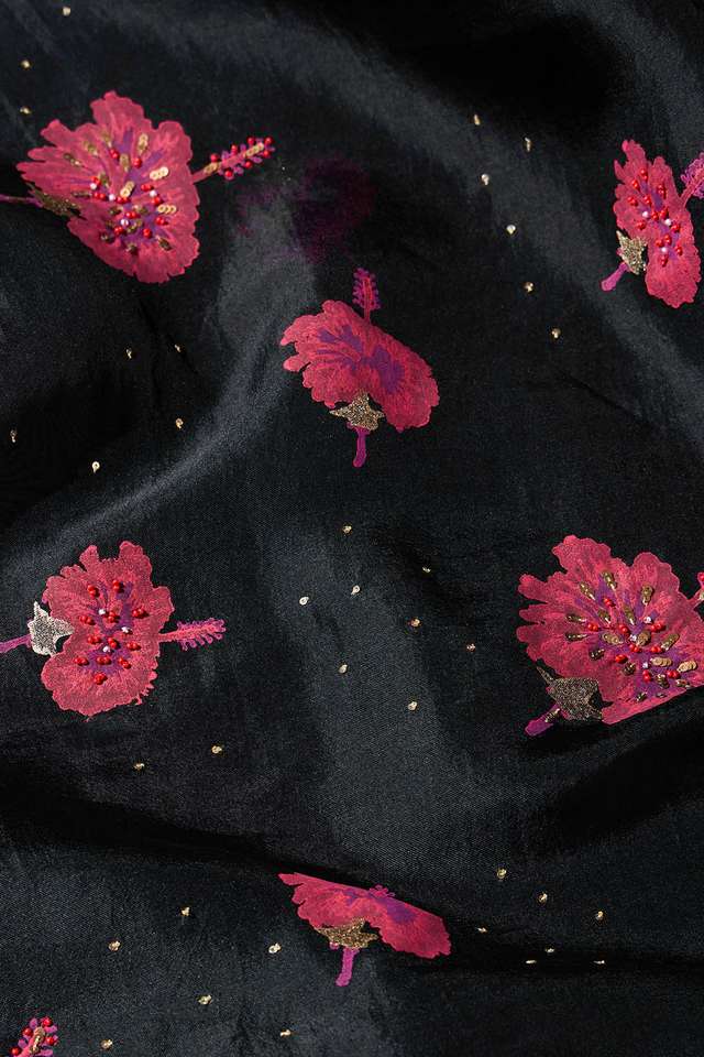 Black Pure Organza Printed Embroidery Saree thumbnail image number null