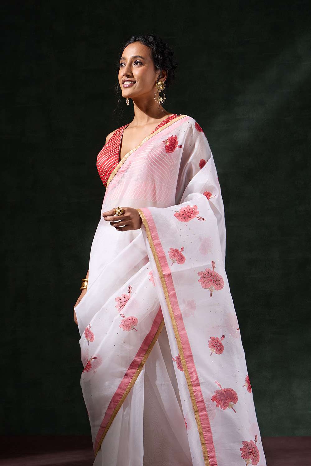 Off White Pure Organza Printed Embroidery Saree image number null