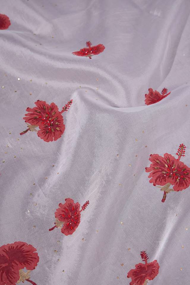 Off White Pure Organza Printed Embroidery Saree thumbnail image number null